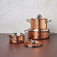 6 piece set Opus Cupra hammered copper  with stainless steel lining and decorated silver-plated lid knob finial