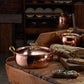 Hammered copper 6 Qt Braiser lined with high purity tin applied by hand over fire and bronze handles, from Glamstore Historia collection