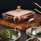 Hammered copper 5.5 Rectangular Roaster lined with high purity tin applied by hand over fire and bronze handles, from Glamstore Historia collection