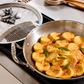 Gnocchi alla romana prepared and served  Opus Prima hammered clad stainless steel gratin with decorated silver-plated lid knob finial 