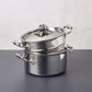 Opus Prima hammered clad stainless steel soup pot with decorated silver-plated lid knob finial