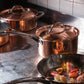 Saucepan with lid in hammered copper with stainless steel lining