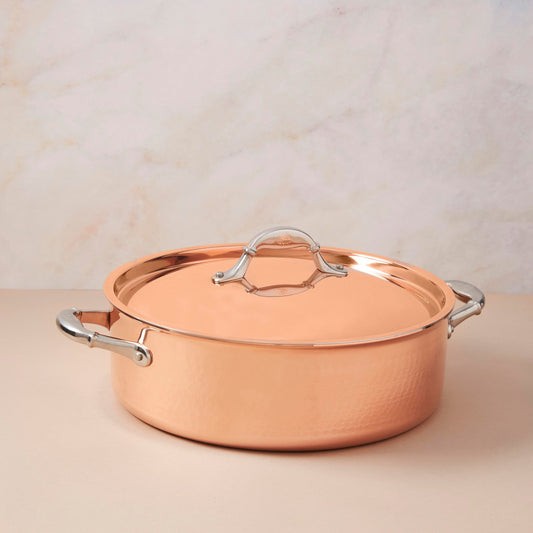 Braiser with lid in hammered copper with stainless steel lining