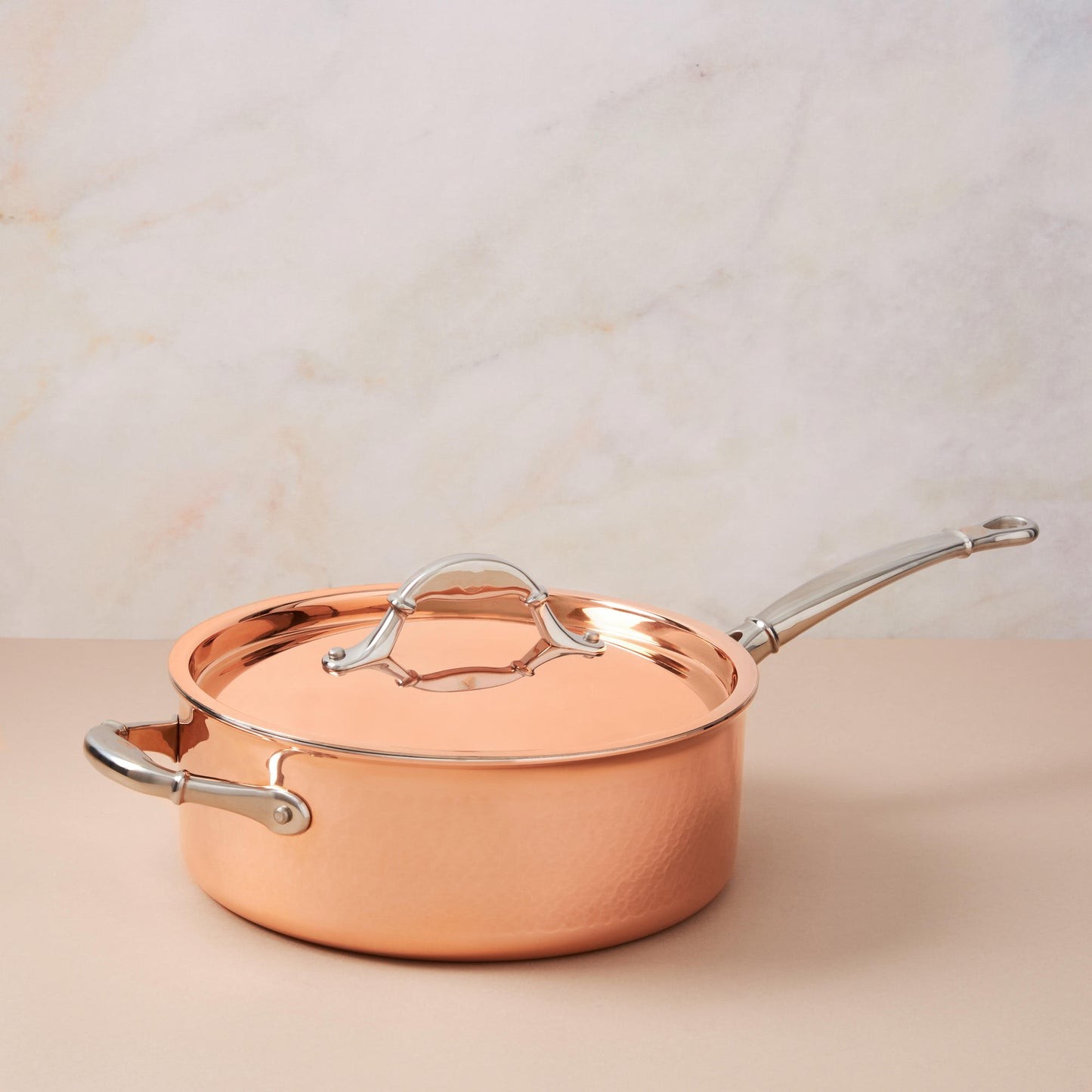 Sauté with lid  in hammered copper with stainless steel lining