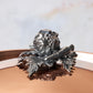 Decorated knob finial representing cauliflower and carrot, cast in solid bronze and silver plated, on Opus Cupra clad copper lid