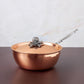 Opus Cupra hammered copper chef pan with stainless steel lining and decorated silver-plated lid knob finial