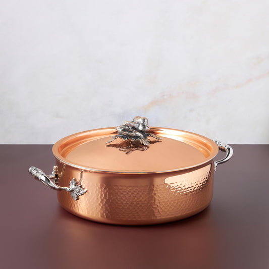  Opus Cupra hammered copper  with stainless steel lining and decorated silver-plated lid knob finial