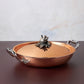 Opus Cupra hammered copper serving frying pan with stainless steel lining and decorated silver-plated lid knob finial