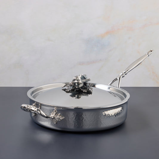 Opus Prima Sauté Pan 3.5qt crafted in hammered stainless steel