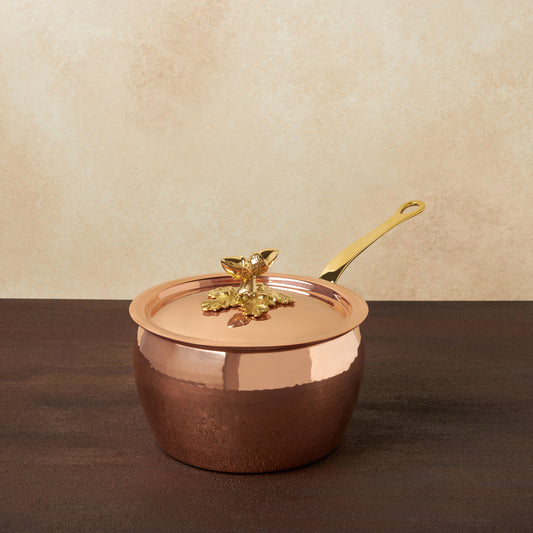 3.2 qt Saucepan crafted in hand-hammered copper and tin-lined by hand over open flame