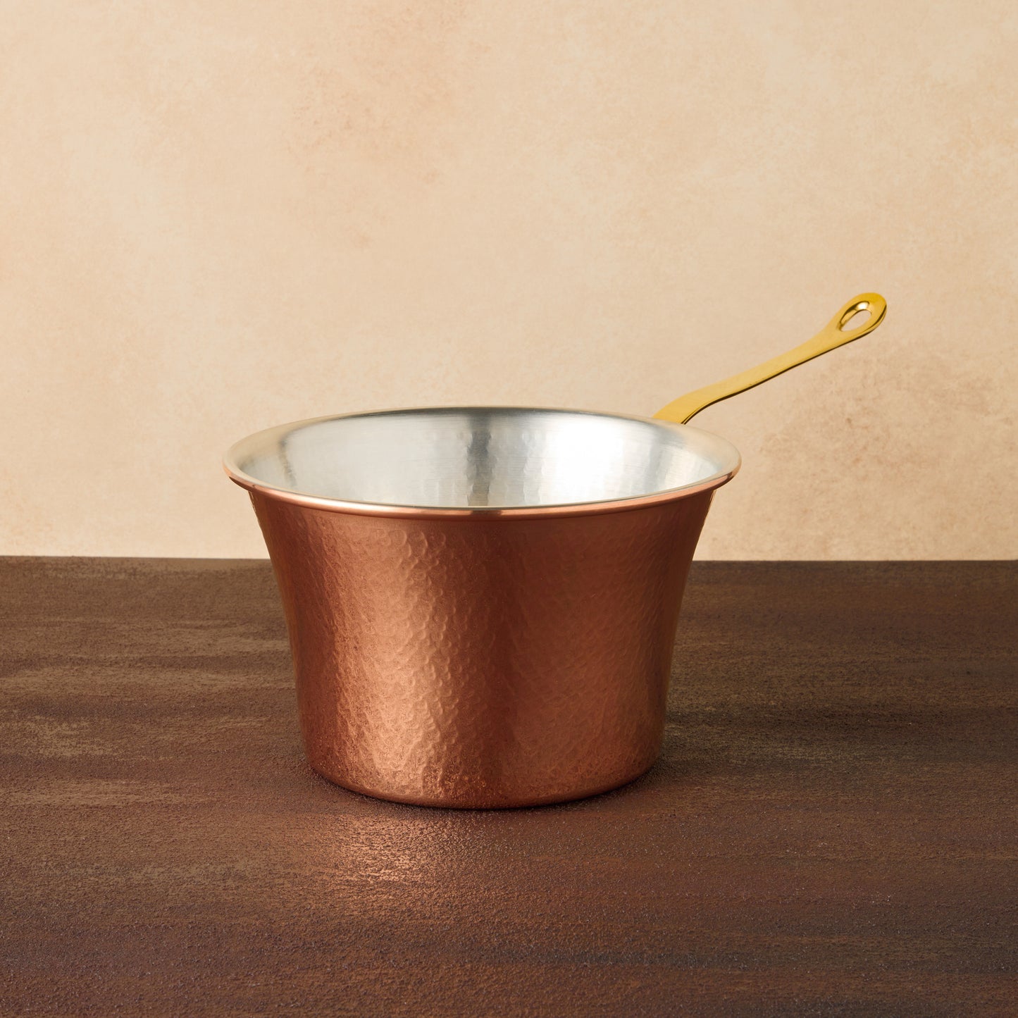 copper polenta pot is crafted in pure copper and tin lined by hand over fired