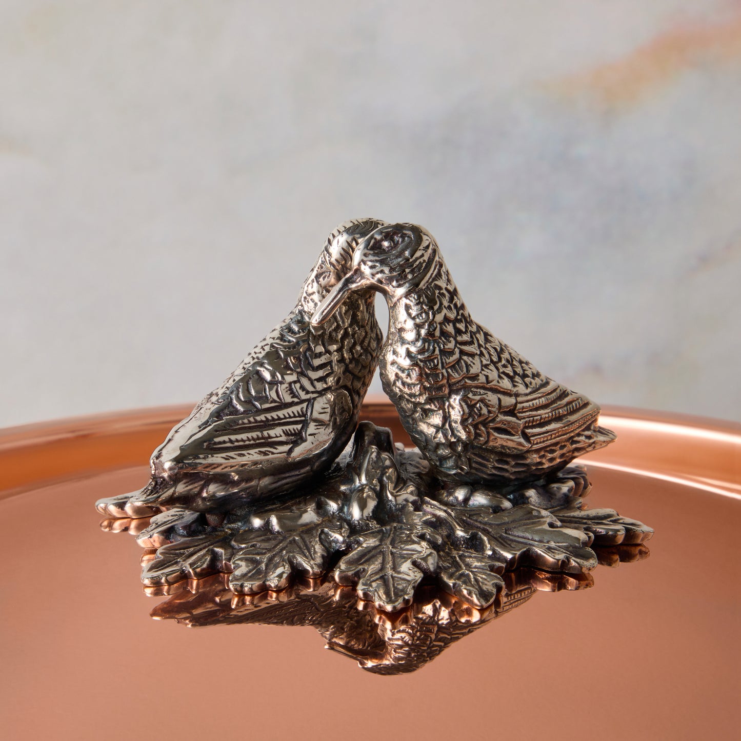 Opus Cupra hammered copper  with stainless steel lining and decorated silver-plated lid knob finial