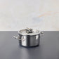 Opus Prima hammered clad stainless steel small saucepot with decorated silver-plated lid knob finial