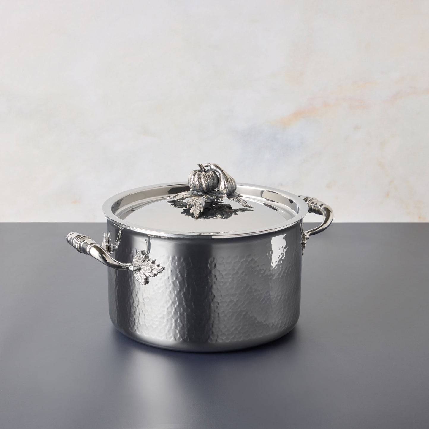 Opus Prima 6QT stockpot crafted in hammered stainless steel