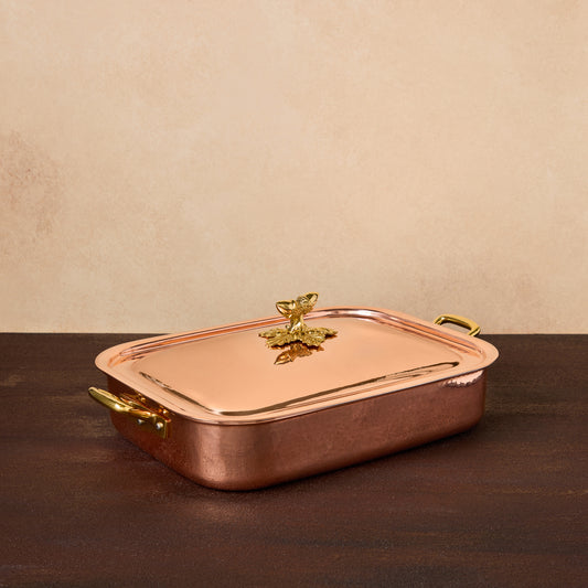 Glamstore Historia rectangular roaster.  Crafted in hammered copper and tin-lined by hand over fire.