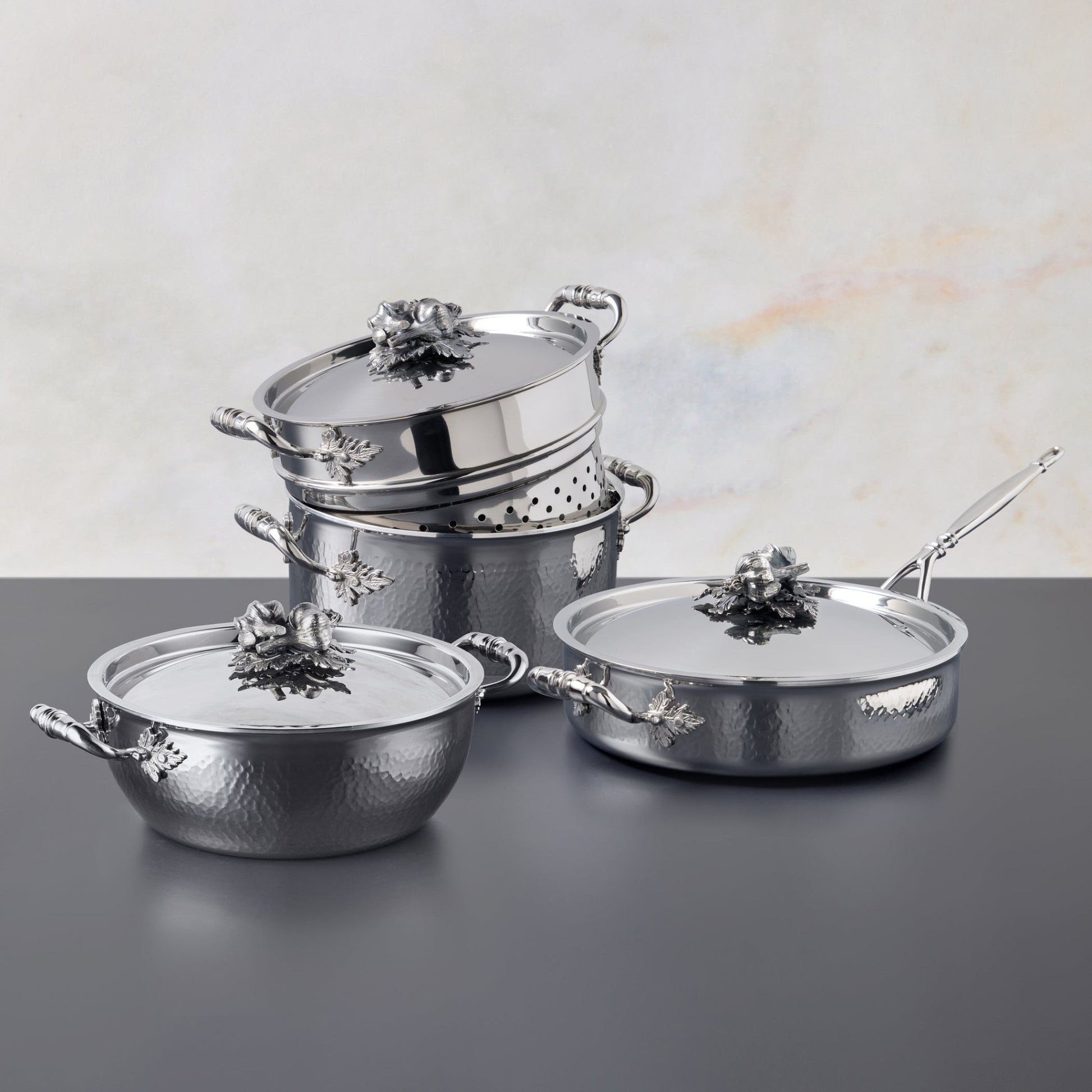7 Piece Garlic Lovers Set  Opus Prima hammered-clad stainless