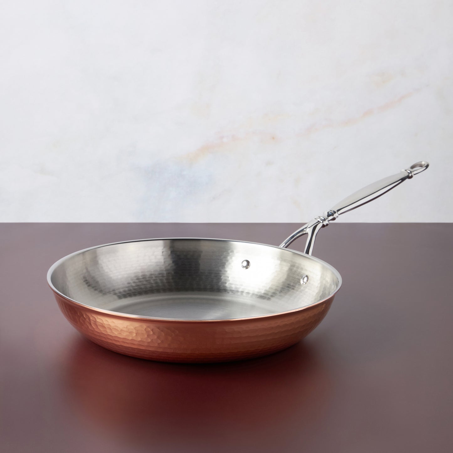 10" frying pan hammered copper  with stainless steel lining 