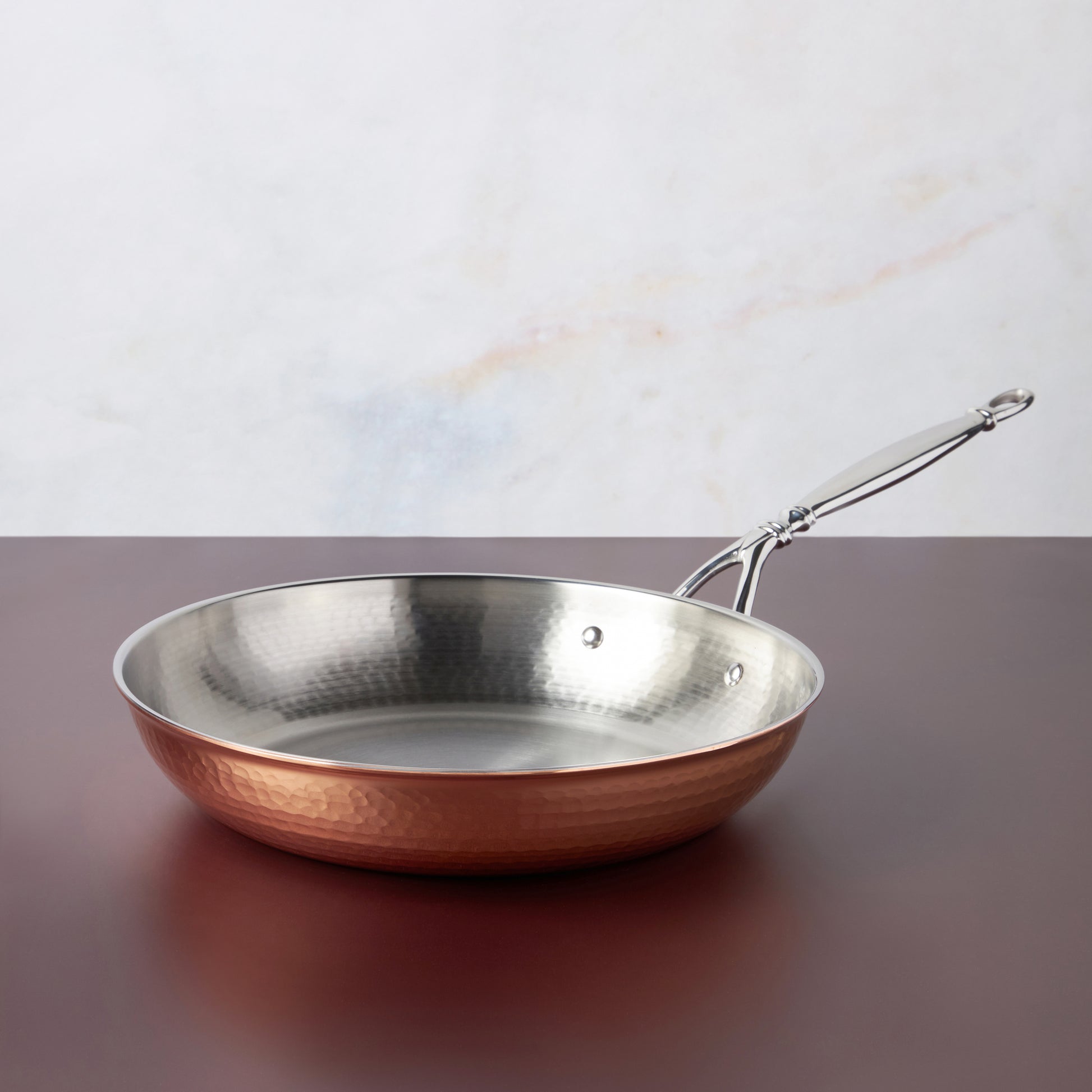 10" frying pan hammered copper  with stainless steel lining 