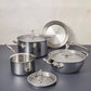7-piece set  Opus Prima hammered clad stainless steel with special edition Disney-inspired knobs in stainless steel featuring Mickey Mouse, Minnie Mouse, and Pluto