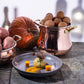 Hammered copper 5 Qt Belly Soup Pot lined with high purity tin applied by hand over fire and bronze handles, from Glamstore Historia collection